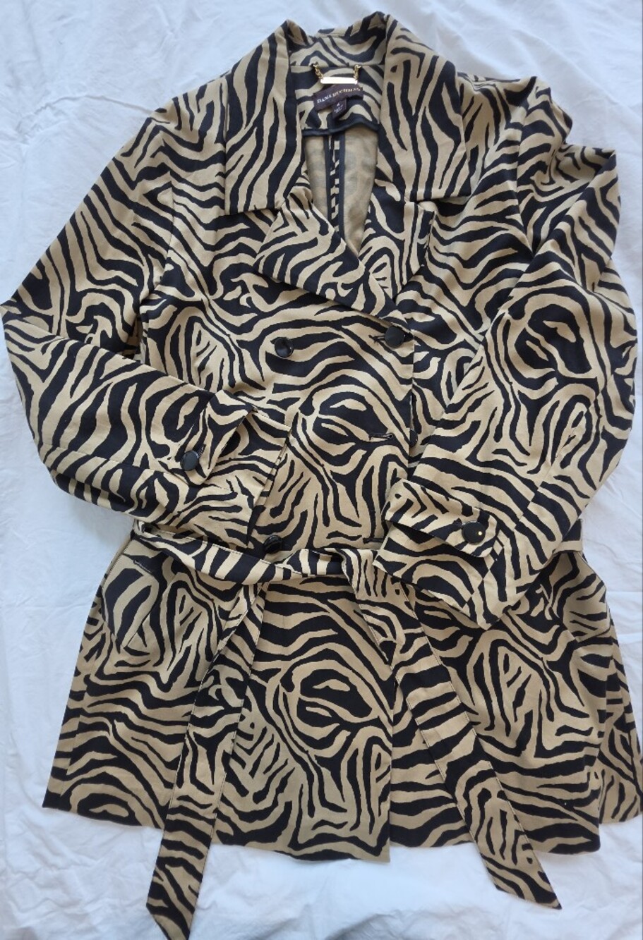 Dana Buchman Zebra Print Tie-Waist Jacket in Black & Beige Size Xl - Picture 2 of 10